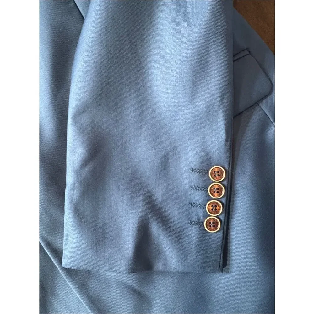 Men's Blue Single Breasted Blazer Suit Jacket Notched Lapel One Button Size 42